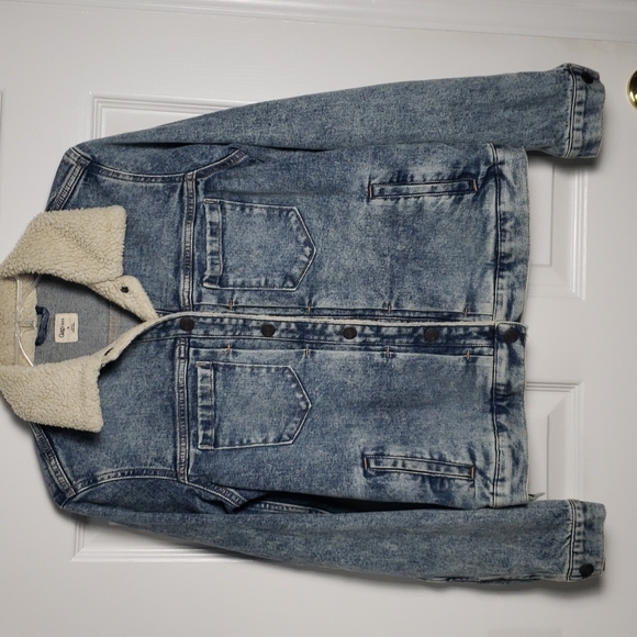GAP Denim Jacket Contrasting Sherpa Spread Collar - Picture 7 of 14